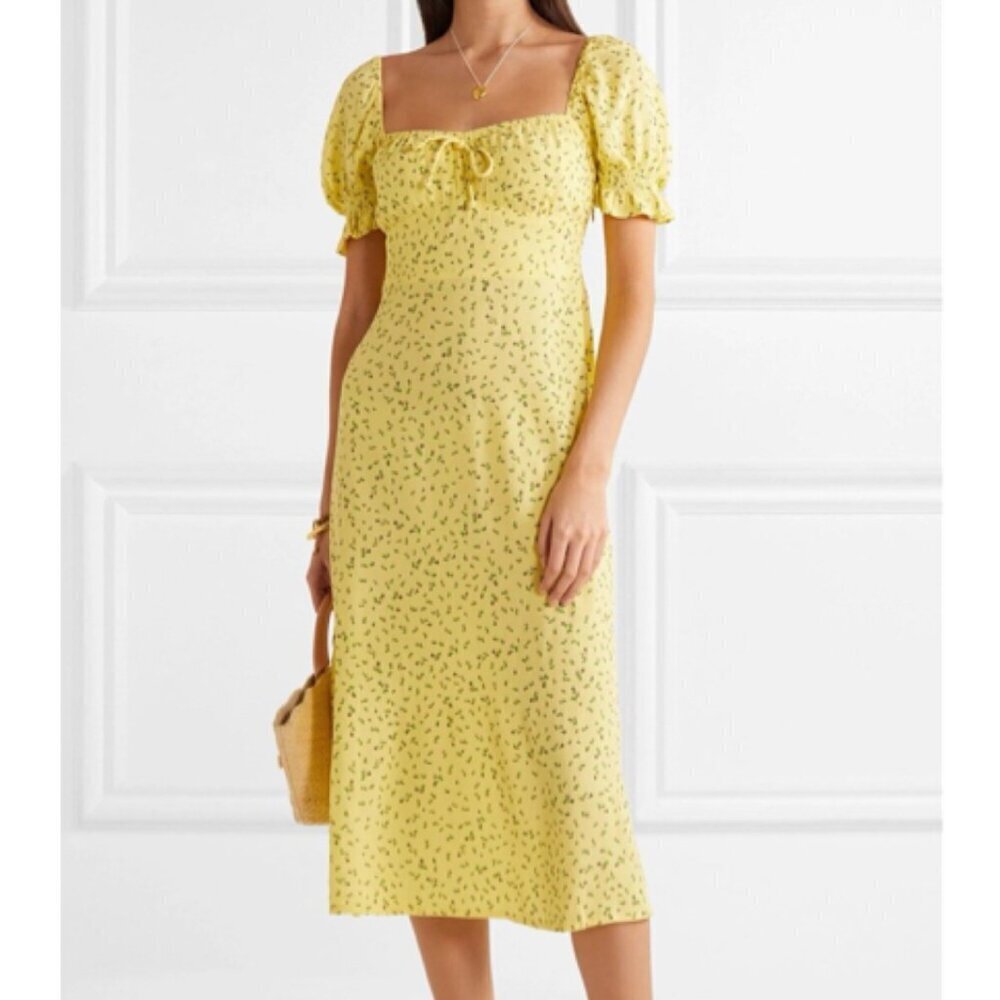 Faithfull The Brand Evelyn Yellow Floral Side Slit Midi‎ Dress US 2​​​​